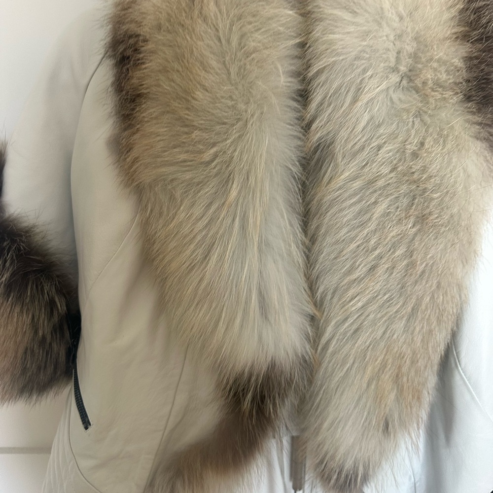 White leather with fur jacket from istanbul . Real leather
